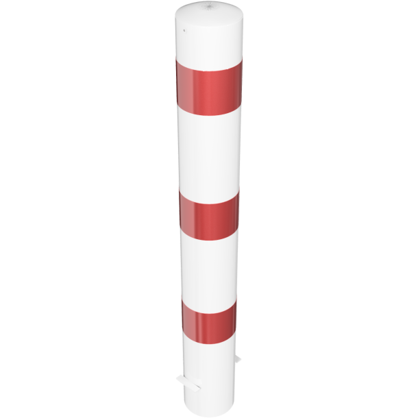 Barrier bollard | Steel tube  152 x 3.2 mm | stationary | for setting in concrete | hot-dip galvanized and white coatedwith three red reflecting stripes | total length: 1200 mm | with steel cap for bolting